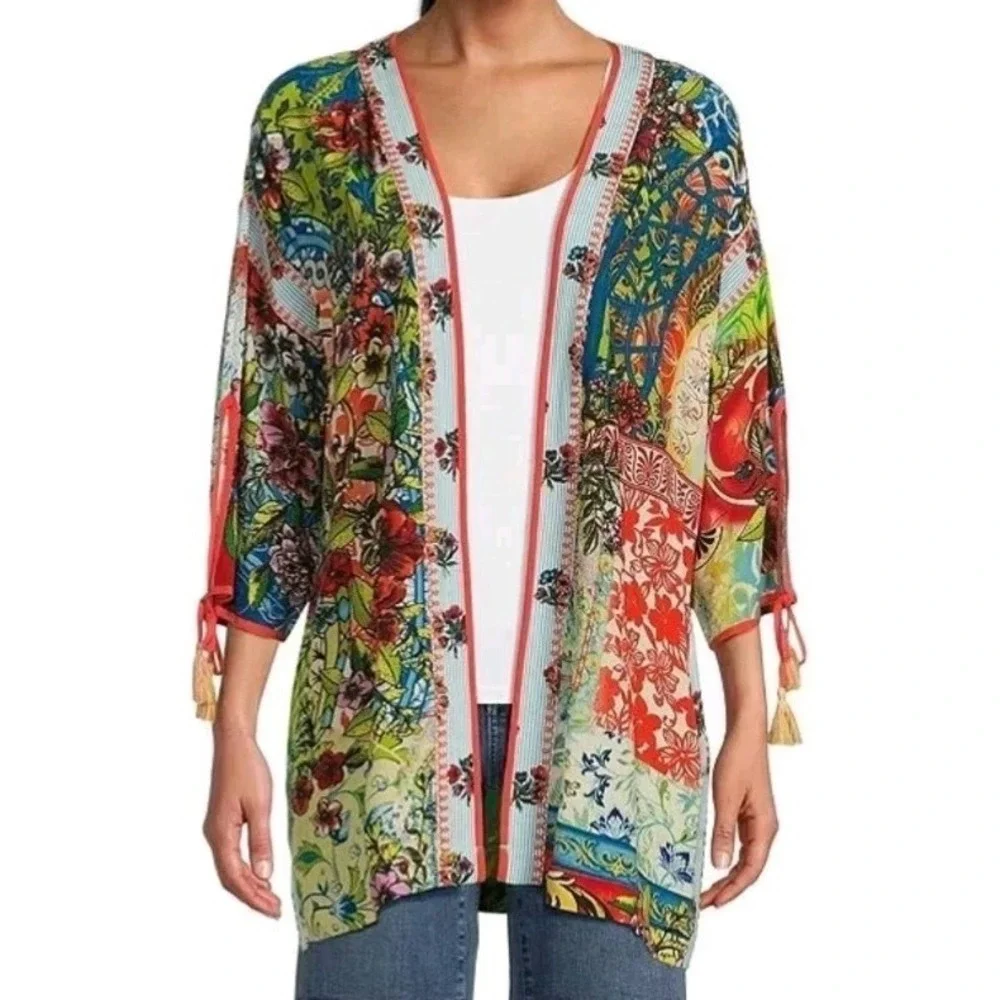 John Mark M Womens Boho Floral Embroidered Kimono Tunic Tassel Festival Concert - Picture 16 of 16